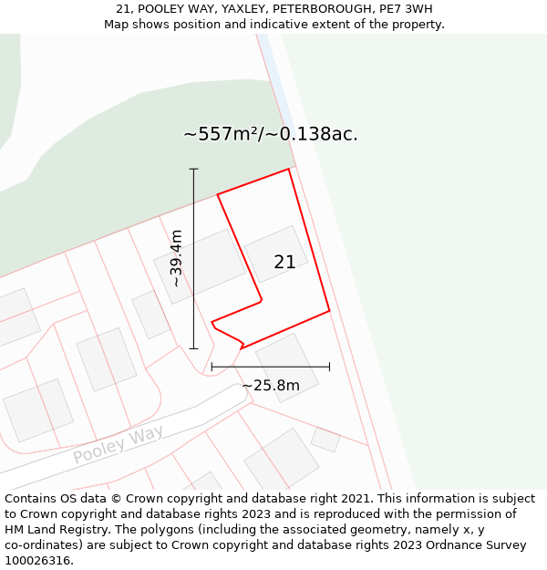 21, POOLEY WAY, YAXLEY, PETERBOROUGH, PE7 3WH: Plot and title map