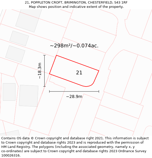 21, POPPLETON CROFT, BRIMINGTON, CHESTERFIELD, S43 1RF: Plot and title map