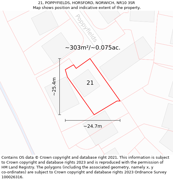 21, POPPYFIELDS, HORSFORD, NORWICH, NR10 3SR: Plot and title map