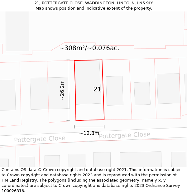 21, POTTERGATE CLOSE, WADDINGTON, LINCOLN, LN5 9LY: Plot and title map