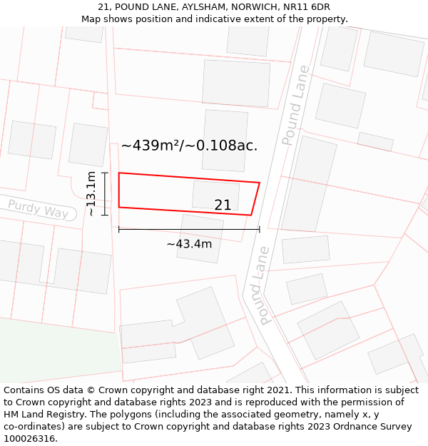 21, POUND LANE, AYLSHAM, NORWICH, NR11 6DR: Plot and title map