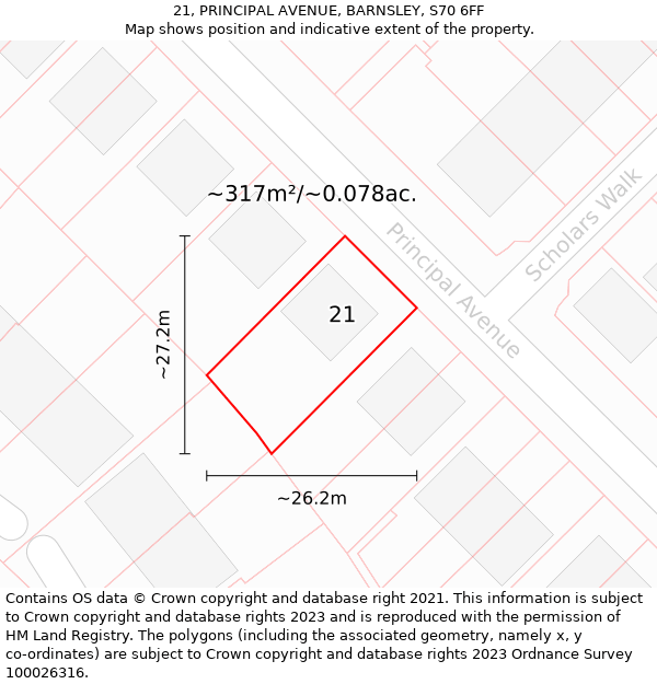 21, PRINCIPAL AVENUE, BARNSLEY, S70 6FF: Plot and title map