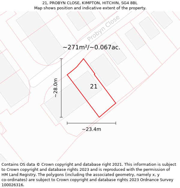 21, PROBYN CLOSE, KIMPTON, HITCHIN, SG4 8BL: Plot and title map