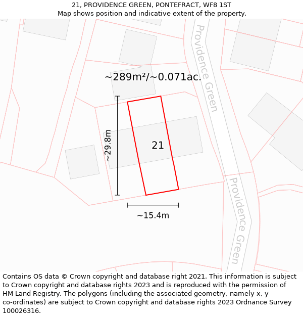 21, PROVIDENCE GREEN, PONTEFRACT, WF8 1ST: Plot and title map