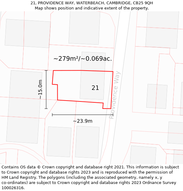 21, PROVIDENCE WAY, WATERBEACH, CAMBRIDGE, CB25 9QH: Plot and title map