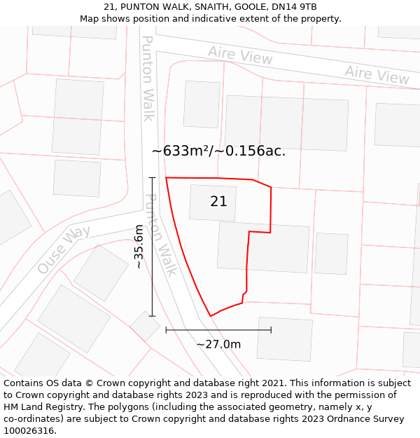 21, PUNTON WALK, SNAITH, GOOLE, DN14 9TB: Plot and title map