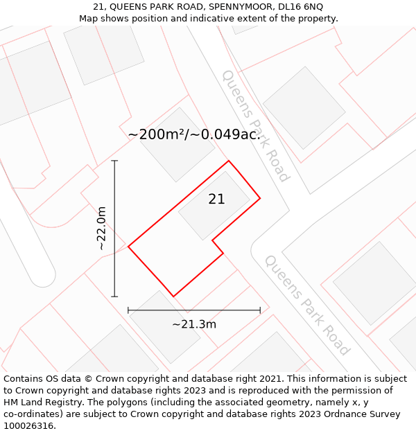 21, QUEENS PARK ROAD, SPENNYMOOR, DL16 6NQ: Plot and title map