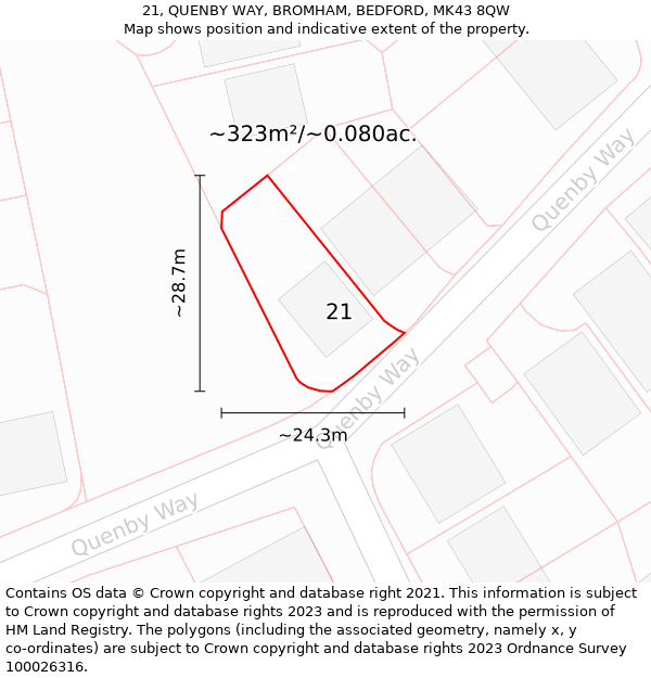 21, QUENBY WAY, BROMHAM, BEDFORD, MK43 8QW: Plot and title map