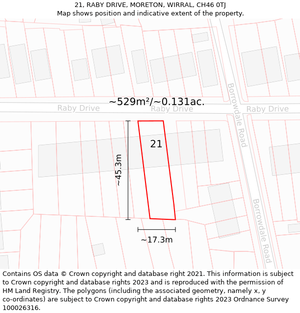 21, RABY DRIVE, MORETON, WIRRAL, CH46 0TJ: Plot and title map