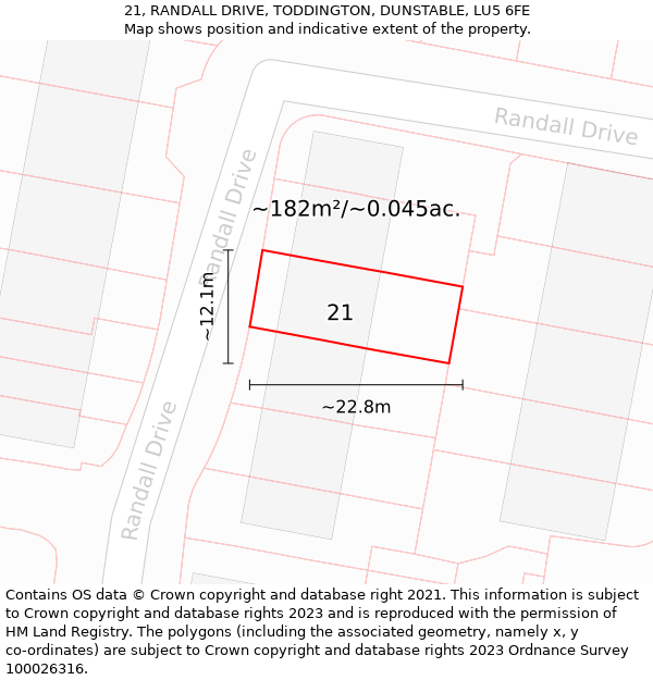 21, RANDALL DRIVE, TODDINGTON, DUNSTABLE, LU5 6FE: Plot and title map