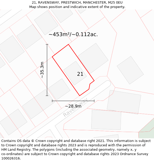 21, RAVENSWAY, PRESTWICH, MANCHESTER, M25 0EU: Plot and title map