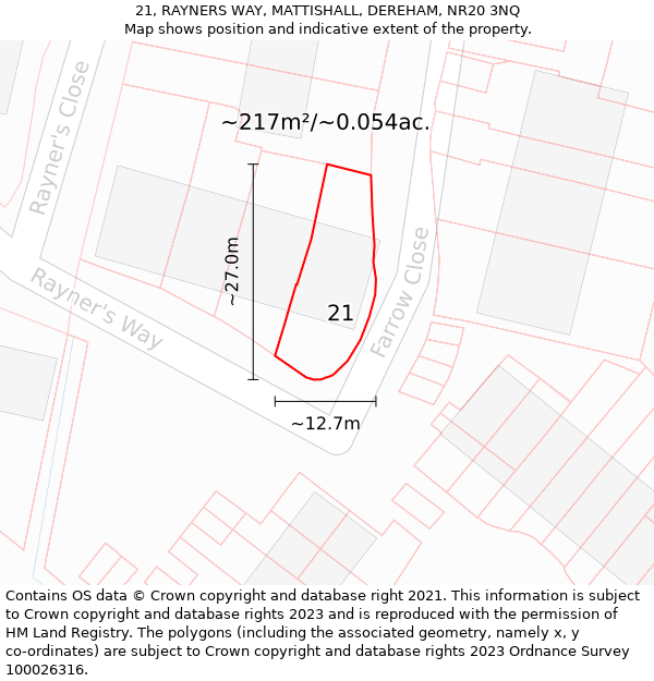 21, RAYNERS WAY, MATTISHALL, DEREHAM, NR20 3NQ: Plot and title map