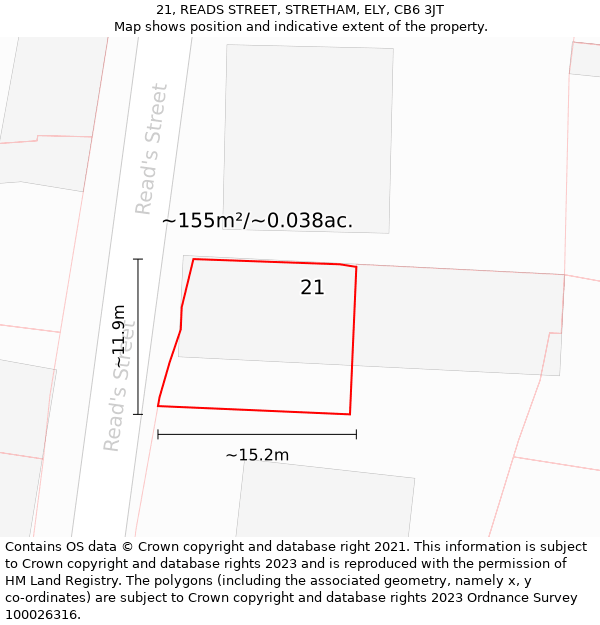 21, READS STREET, STRETHAM, ELY, CB6 3JT: Plot and title map