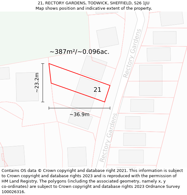 21, RECTORY GARDENS, TODWICK, SHEFFIELD, S26 1JU: Plot and title map