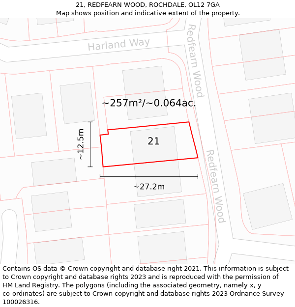 21, REDFEARN WOOD, ROCHDALE, OL12 7GA: Plot and title map