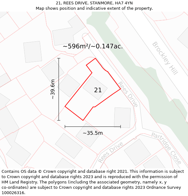 21, REES DRIVE, STANMORE, HA7 4YN: Plot and title map