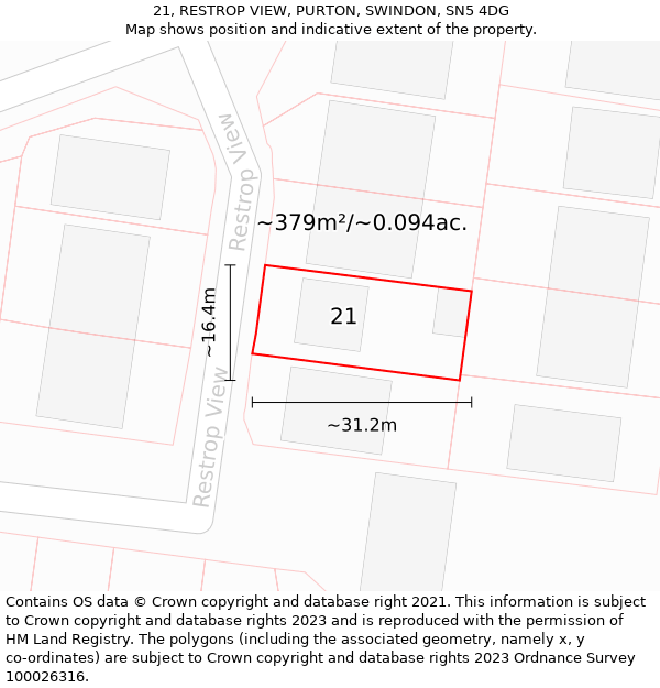 21, RESTROP VIEW, PURTON, SWINDON, SN5 4DG: Plot and title map