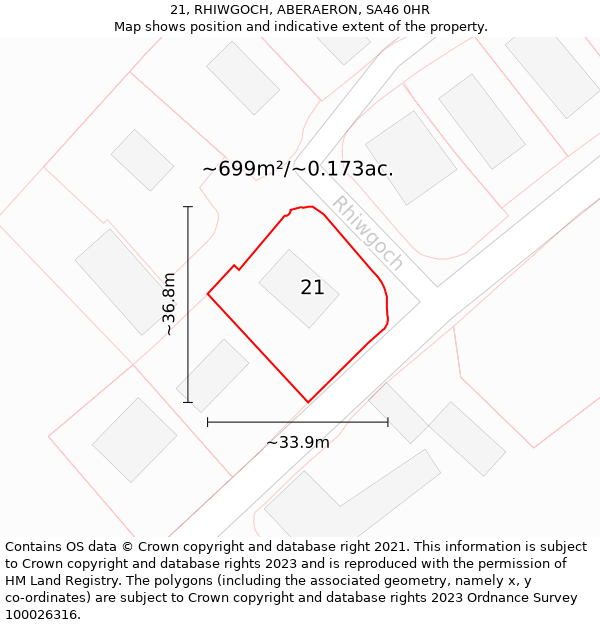 21, RHIWGOCH, ABERAERON, SA46 0HR: Plot and title map