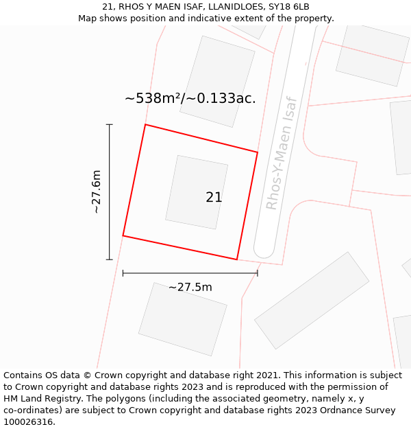 21, RHOS Y MAEN ISAF, LLANIDLOES, SY18 6LB: Plot and title map