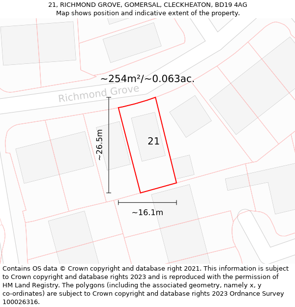21, RICHMOND GROVE, GOMERSAL, CLECKHEATON, BD19 4AG: Plot and title map