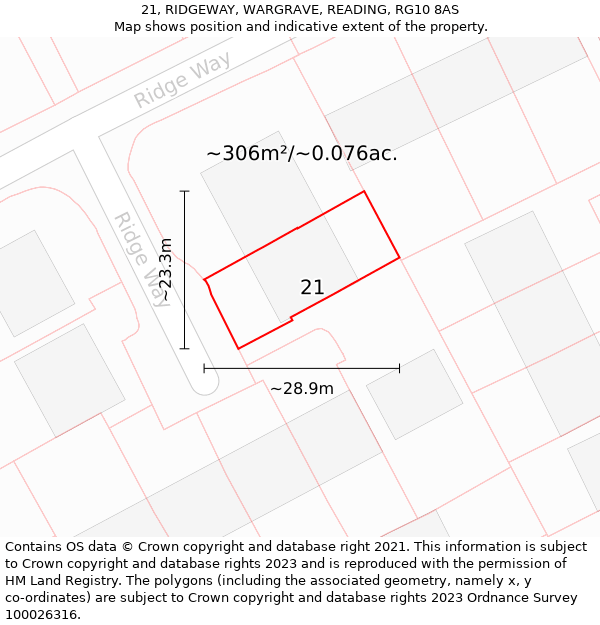 21, RIDGEWAY, WARGRAVE, READING, RG10 8AS: Plot and title map