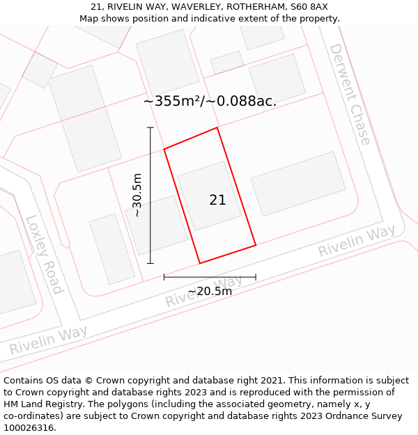 21, RIVELIN WAY, WAVERLEY, ROTHERHAM, S60 8AX: Plot and title map