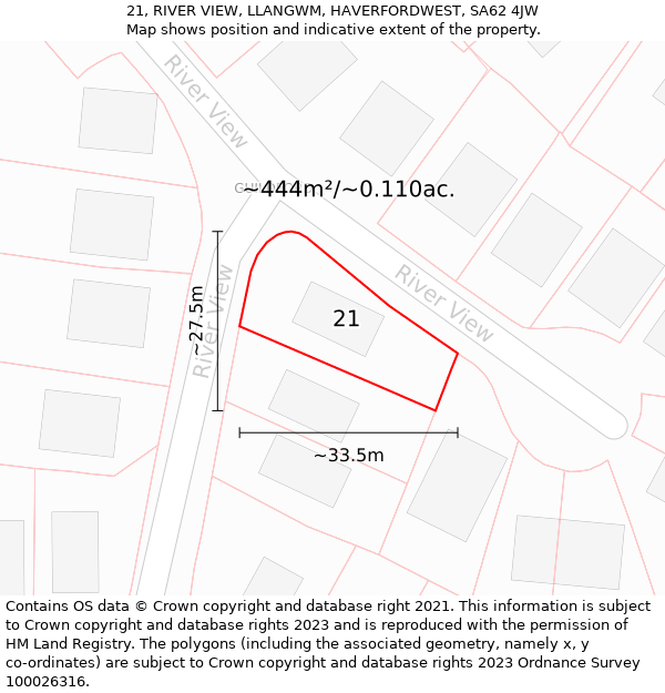 21, RIVER VIEW, LLANGWM, HAVERFORDWEST, SA62 4JW: Plot and title map