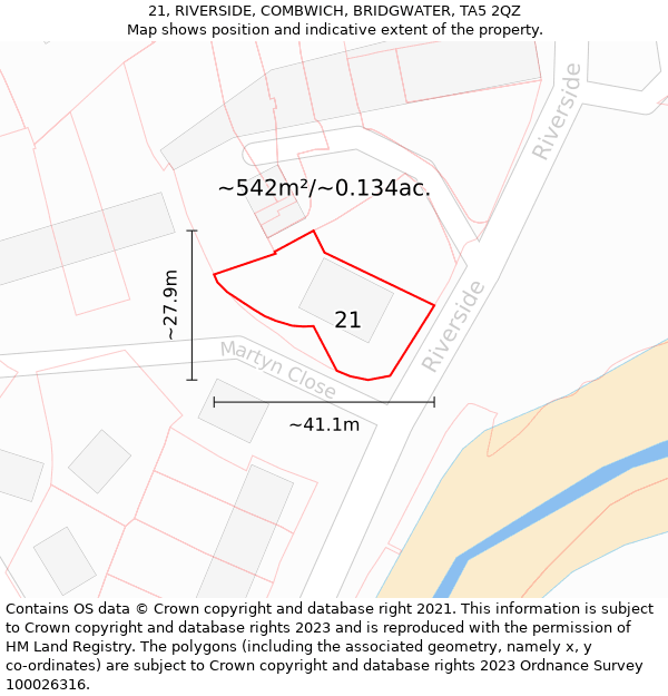 21, RIVERSIDE, COMBWICH, BRIDGWATER, TA5 2QZ: Plot and title map