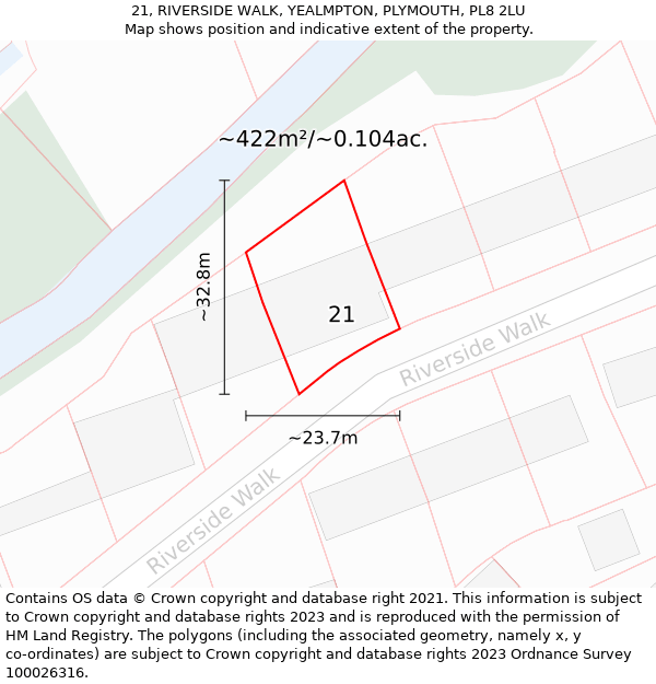 21, RIVERSIDE WALK, YEALMPTON, PLYMOUTH, PL8 2LU: Plot and title map