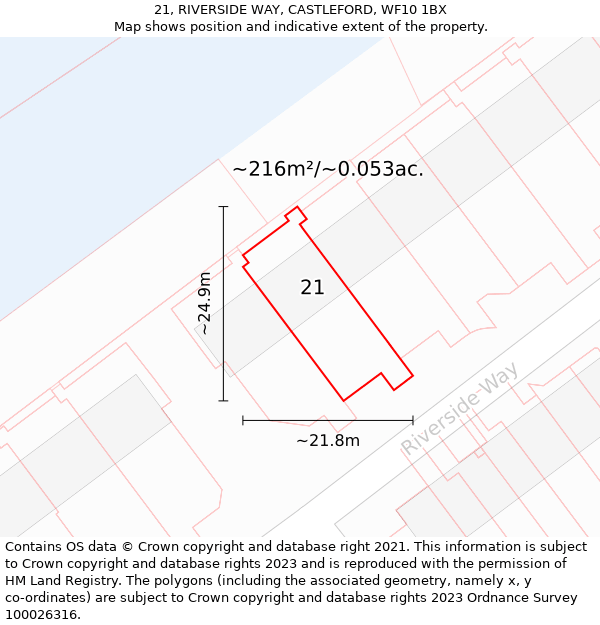 21, RIVERSIDE WAY, CASTLEFORD, WF10 1BX: Plot and title map