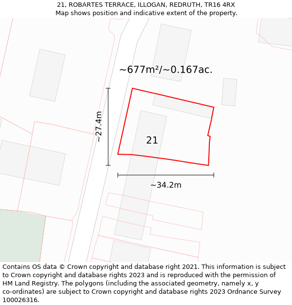 21, ROBARTES TERRACE, ILLOGAN, REDRUTH, TR16 4RX: Plot and title map