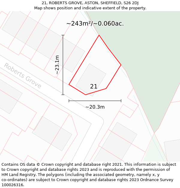 21, ROBERTS GROVE, ASTON, SHEFFIELD, S26 2DJ: Plot and title map