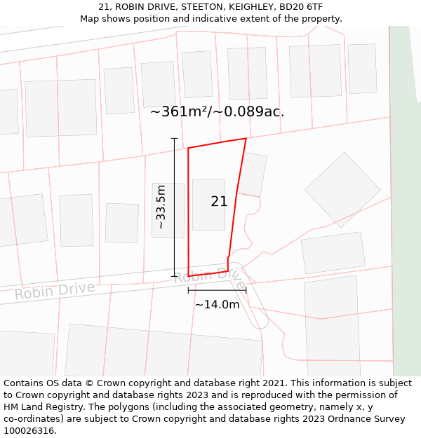 21, ROBIN DRIVE, STEETON, KEIGHLEY, BD20 6TF: Plot and title map