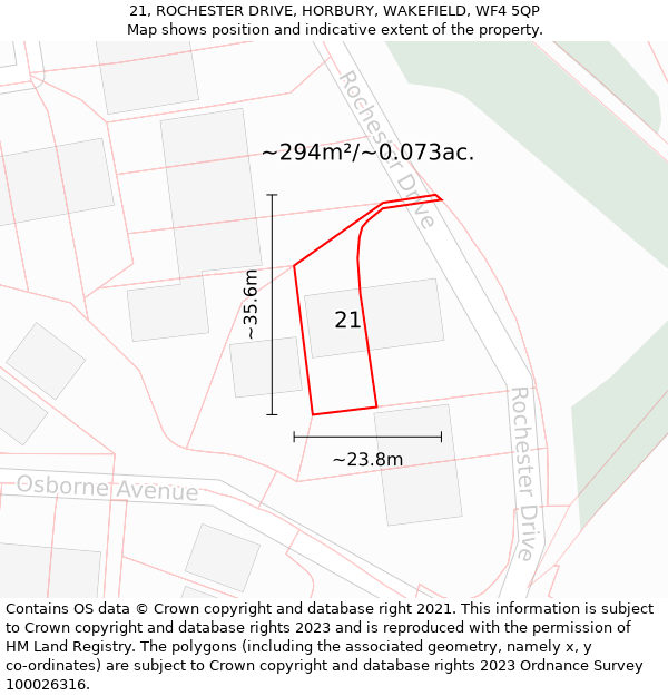 21, ROCHESTER DRIVE, HORBURY, WAKEFIELD, WF4 5QP: Plot and title map