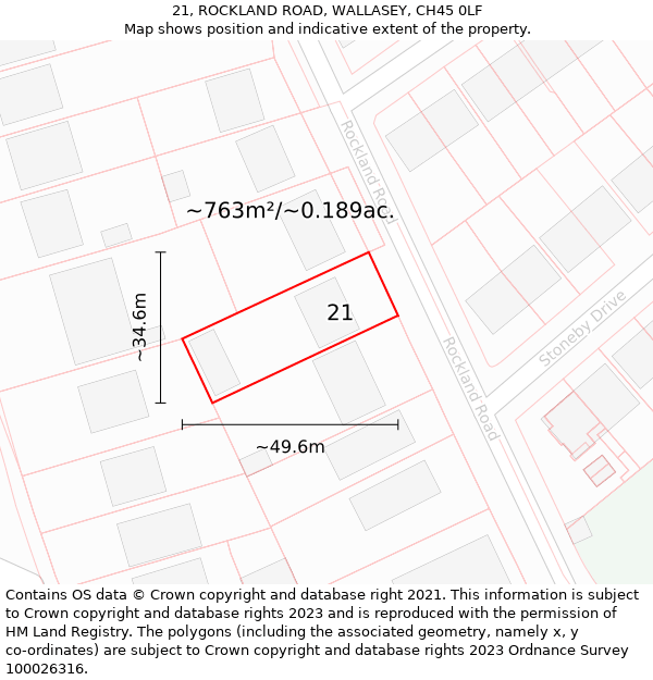 21, ROCKLAND ROAD, WALLASEY, CH45 0LF: Plot and title map