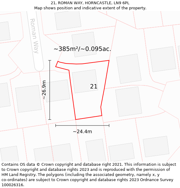 21, ROMAN WAY, HORNCASTLE, LN9 6PL: Plot and title map