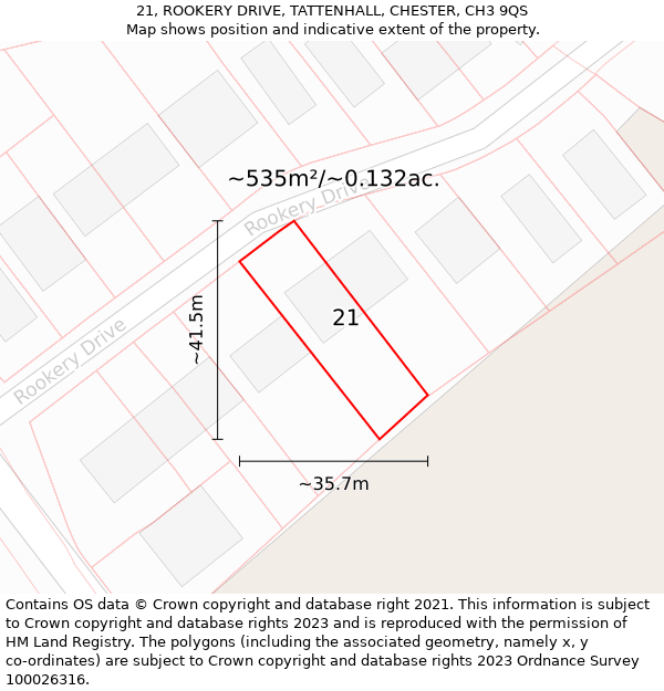 21, ROOKERY DRIVE, TATTENHALL, CHESTER, CH3 9QS: Plot and title map