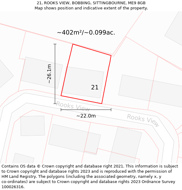 21, ROOKS VIEW, BOBBING, SITTINGBOURNE, ME9 8GB: Plot and title map