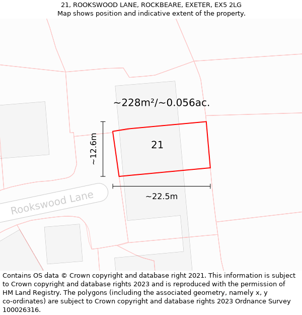 21, ROOKSWOOD LANE, ROCKBEARE, EXETER, EX5 2LG: Plot and title map