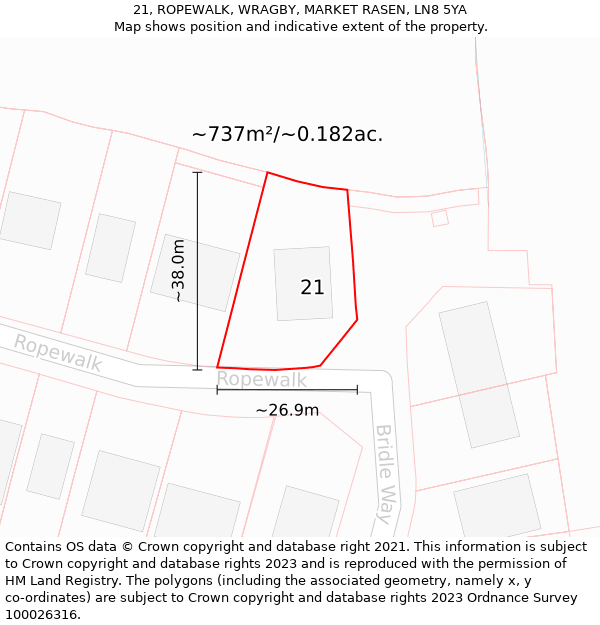 21, ROPEWALK, WRAGBY, MARKET RASEN, LN8 5YA: Plot and title map