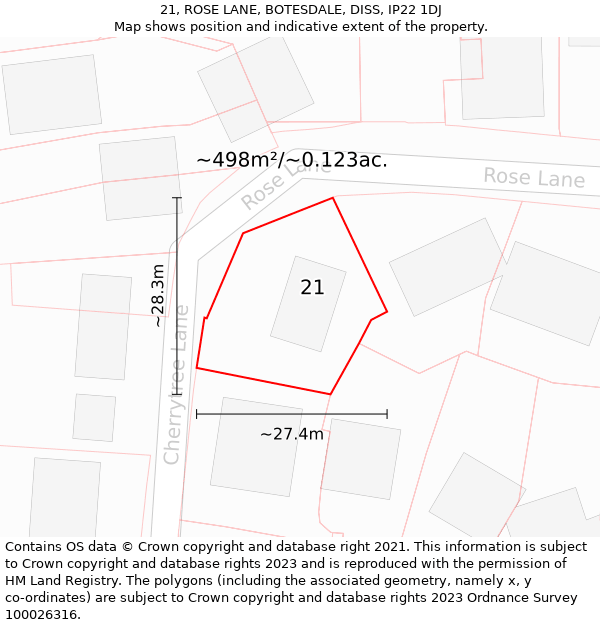 21, ROSE LANE, BOTESDALE, DISS, IP22 1DJ: Plot and title map