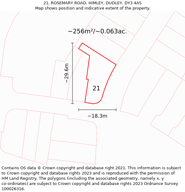 21, ROSEMARY ROAD, HIMLEY, DUDLEY, DY3 4AS: Plot and title map