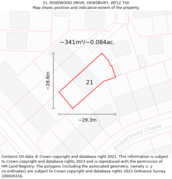 21, ROSEWOOD DRIVE, DEWSBURY, WF12 7SX: Plot and title map