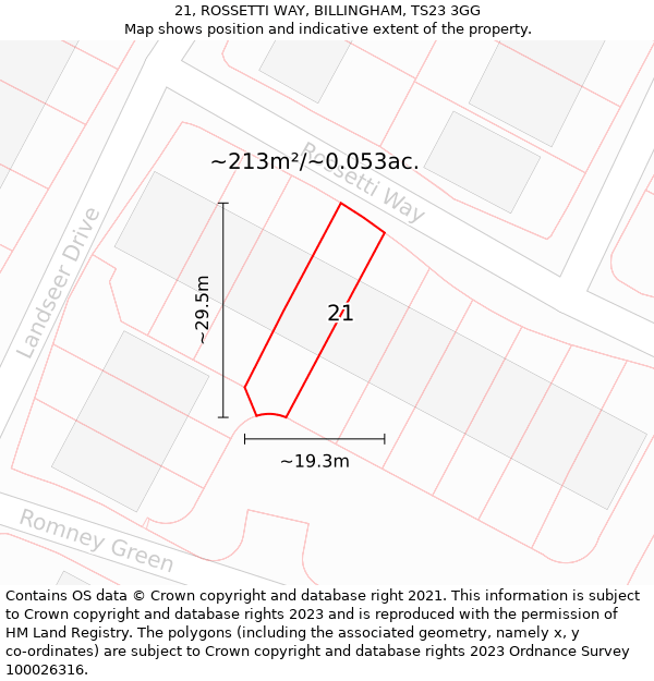 21, ROSSETTI WAY, BILLINGHAM, TS23 3GG: Plot and title map