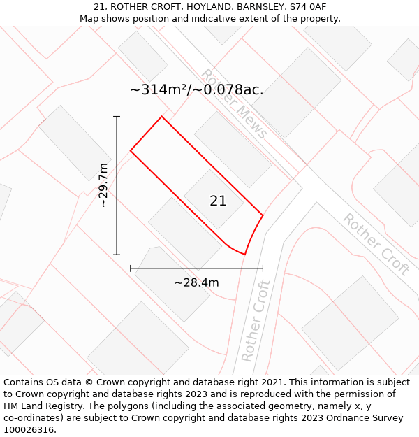 21, ROTHER CROFT, HOYLAND, BARNSLEY, S74 0AF: Plot and title map