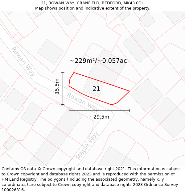 21, ROWAN WAY, CRANFIELD, BEDFORD, MK43 0DH: Plot and title map