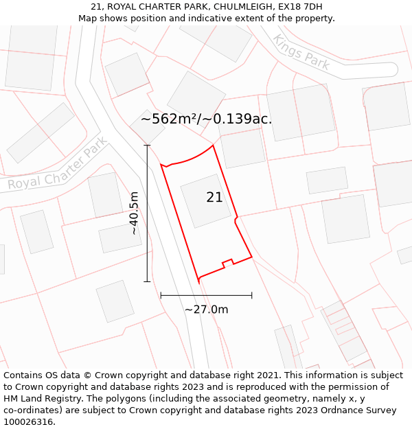 21, ROYAL CHARTER PARK, CHULMLEIGH, EX18 7DH: Plot and title map