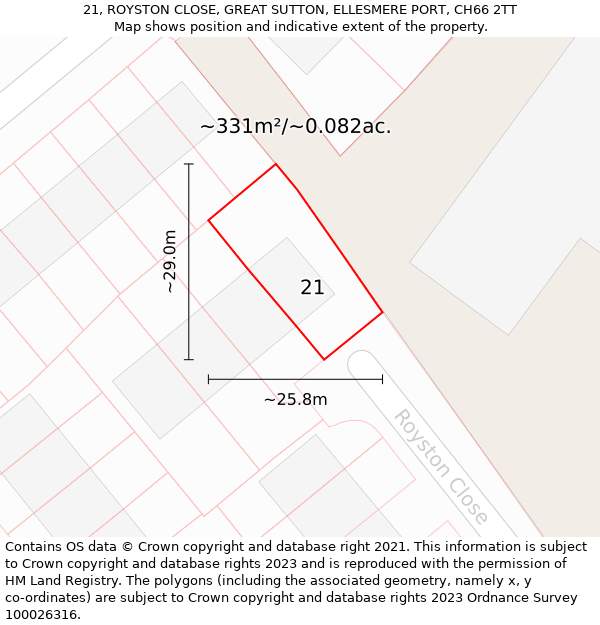 21, ROYSTON CLOSE, GREAT SUTTON, ELLESMERE PORT, CH66 2TT: Plot and title map