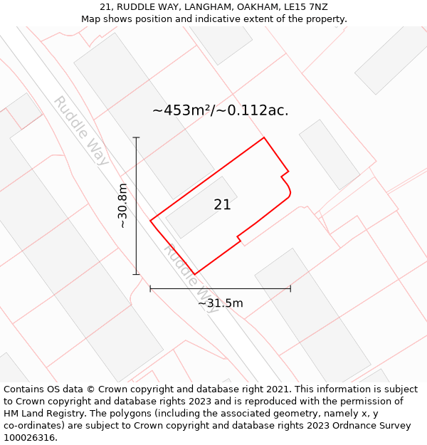 21, RUDDLE WAY, LANGHAM, OAKHAM, LE15 7NZ: Plot and title map