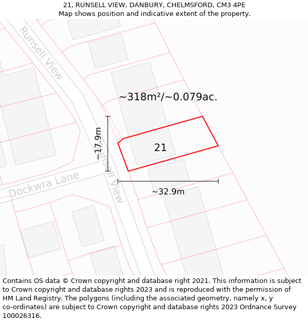 21, RUNSELL VIEW, DANBURY, CHELMSFORD, CM3 4PE: Plot and title map